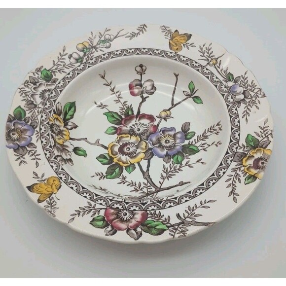 Vtg Alfred Meakin Medway Rimmed Soup Bowl 8" Floral Transferware - Picture 1 of 8